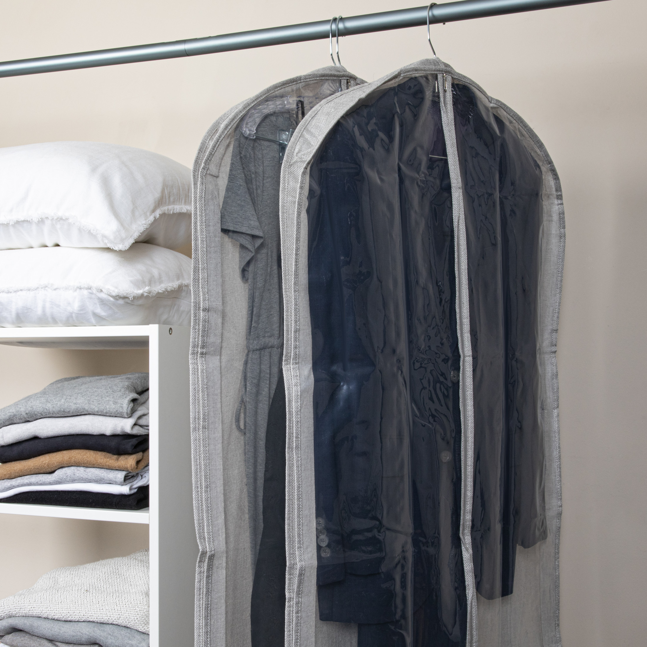 Household Essentials Hanging Zippered Garment Storage Bag with Clear Vision Front, Set of 2, Silver
