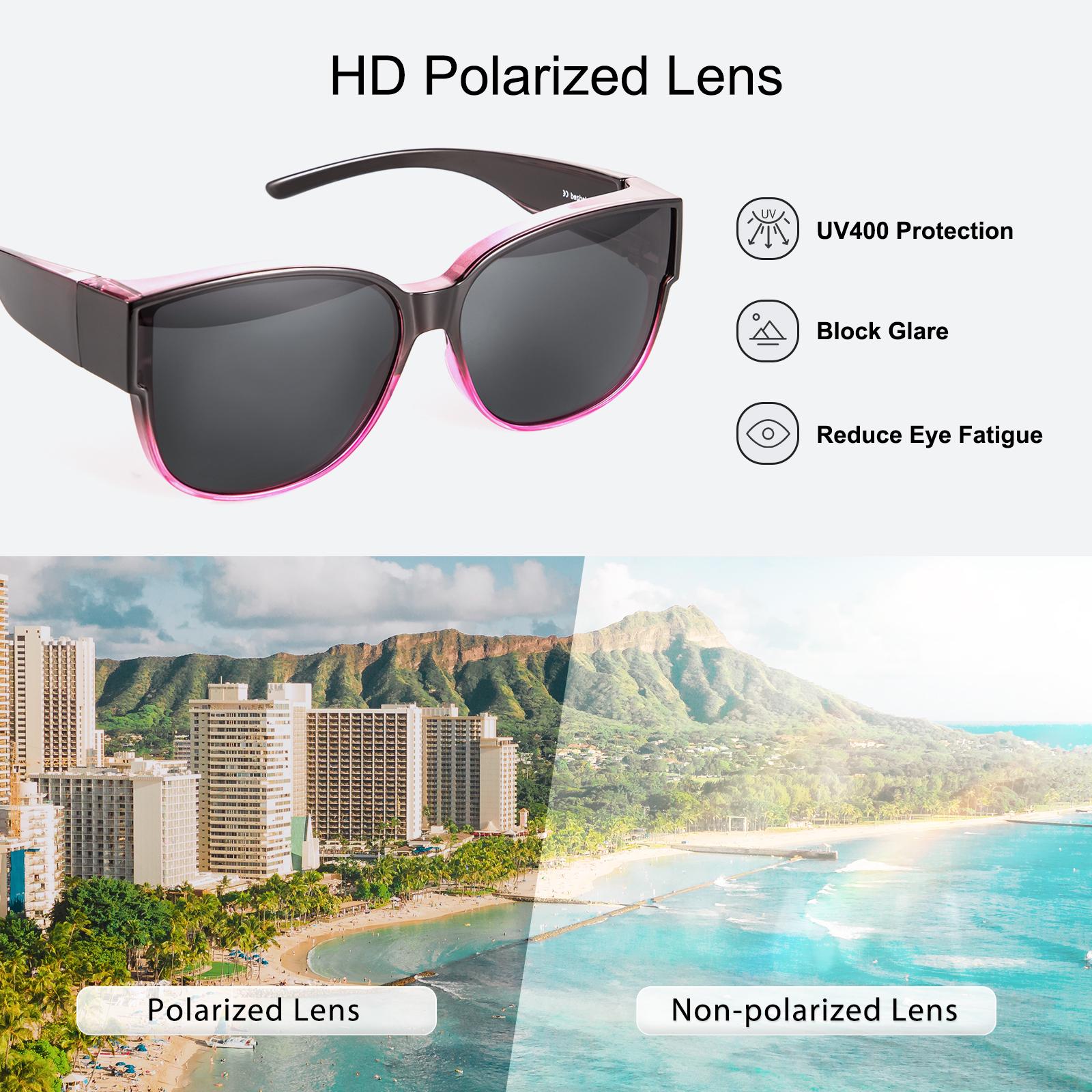 TINHAO Polarized Fit-Over Sunglasses, Purple photo 2
