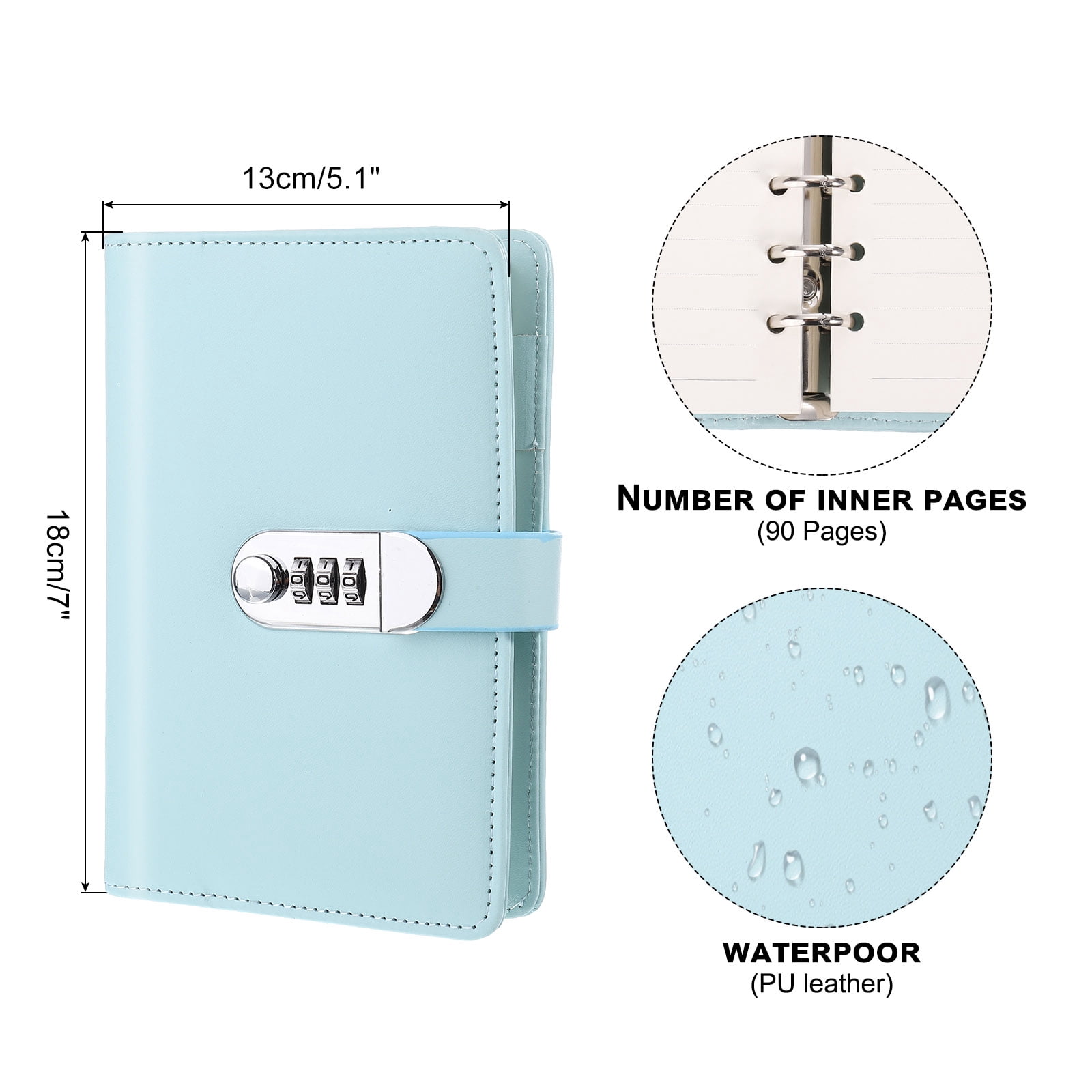 A6 Diary with Lock, Journal with Lock Cute Journaling Leather Notebook Journal Diary Binder Refillable Paper, Blue