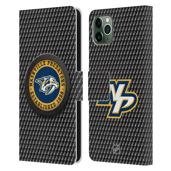 Head Case Designs Officially Licensed NHL Nashville Predators Puck Texture Leather Book Wallet Case Cover Compatible with Apple iPhone 11 Pro Max