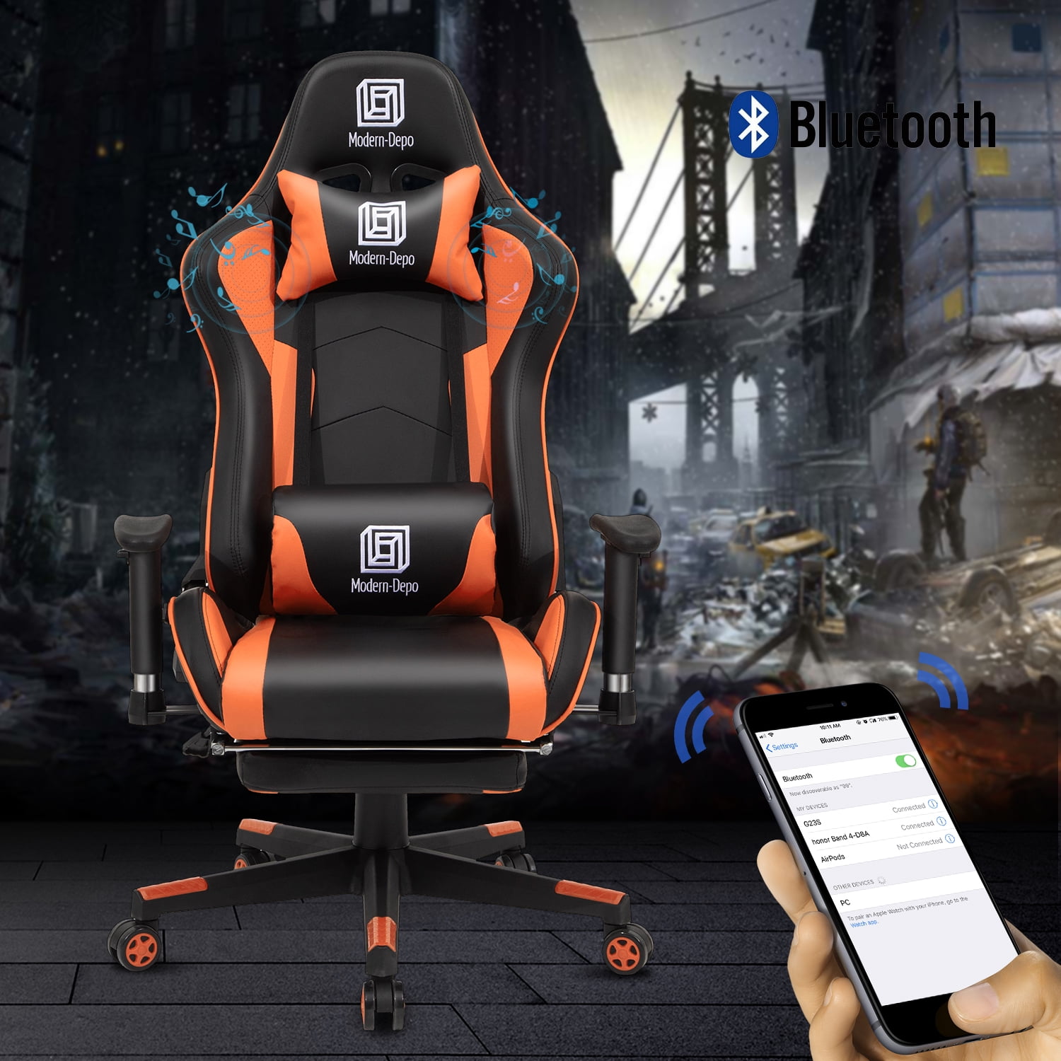 Porodo Gaming Chair With Footrest , Black-Orange, PDX514