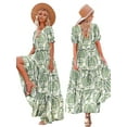 thumbnail image 3 of Summer Casual Bohemian Floral Dresses for Women Puff Short Sleeve Long Maxi Dress with Pockets Green M, 3 of 7
