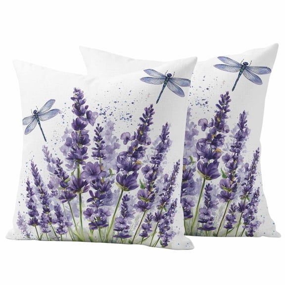 2 Pack Outdoor Waterproof Throw Pillow Covers,Farm Purple Flowers Lavender Decorative Square Patio Pillowcases for Chair Couch Sofa 16x16in