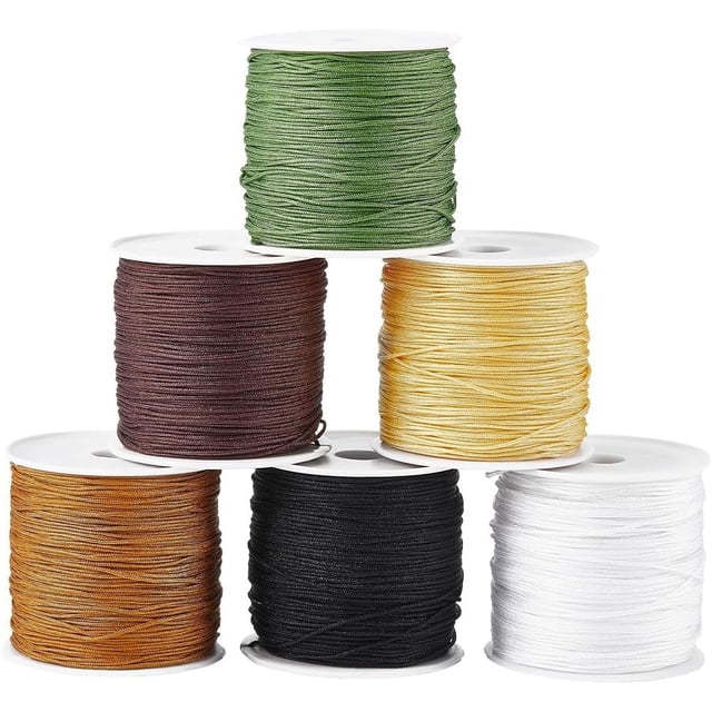 Hilo de nailon para abalorios de 6 colores, 295 yardas, 0,8 mm, negro, blanco, amarillo y verde, con nudo chino, para pulseras de la amistad.