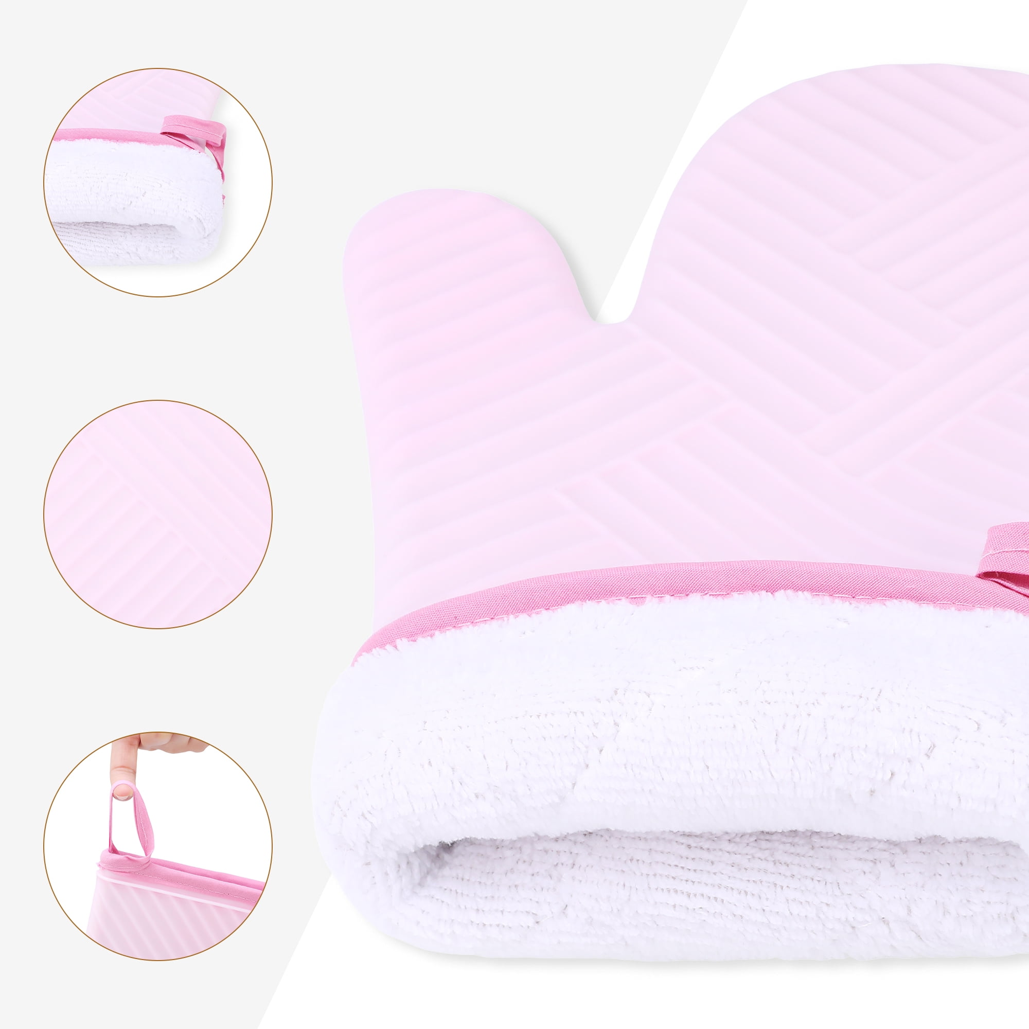REGALWOVEN Oven Mitts and Pot Holders Sets of 4, Heat Resistant and Non-Slip Pink 13x7.5inch