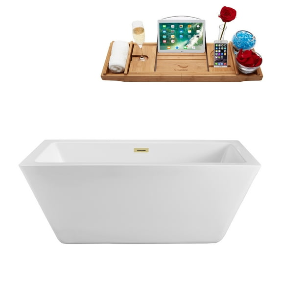 70" Streamline N321PBR Soaking Freestanding Tub and Tray With Internal Drain in Polished Brass