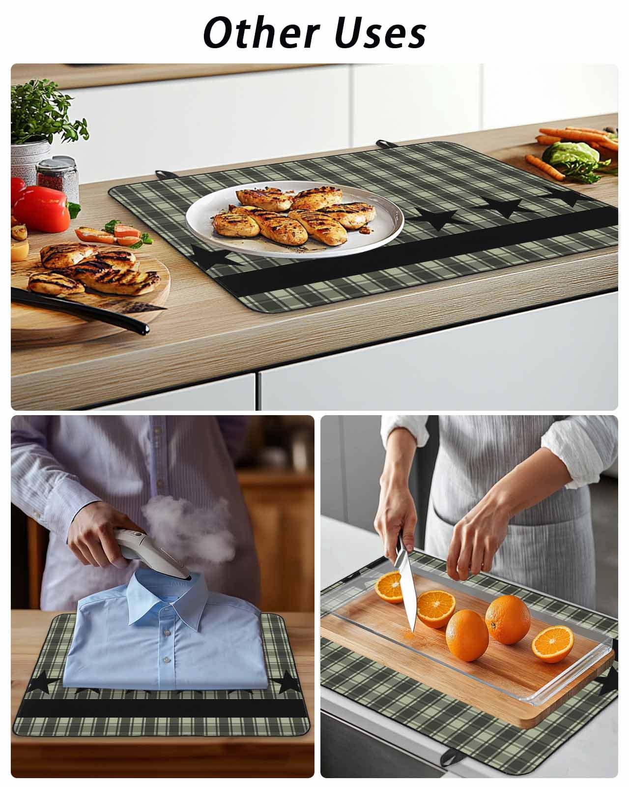 Stove Top Covers for Electric Stove, Sage Green Black Plaid Glass Stovetop Cover Protector, Vintage Star Buffalo Check Rustic Induction Cooktop Protector Oven Mat for Kitchen Countertop 24"x21"