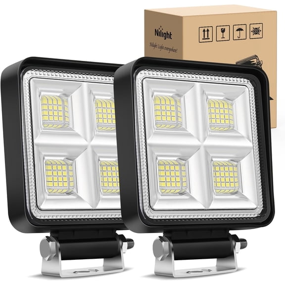 Nilight LED Tractor Lights LED Pod Lights Square 2PCS 4 Inch 64LED Flood LED Light Bar LED Fog Light Driving Light Led Work Light for Truck Off Road Vehicles ATV UTV Boat