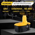 thumbnail image 4 of 18V 5.5Ah DC9096 Ni-Mh Replacement for 18V Compatible with DC9098 DC9099 DW9095 DW9096 DW9098 Cordless Power Tools 2 Packs, 4 of 8