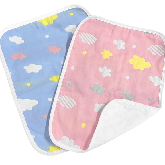 Cloud Design Washable & Reusable Incontinence Bed Pads (2-Pack) - 19.7"x27.5" - 6-Layer Waterproof Underpads for Adults/Baby, Elderly, Pets - Soft & Breathable Pee Pads (Pink & Blue)