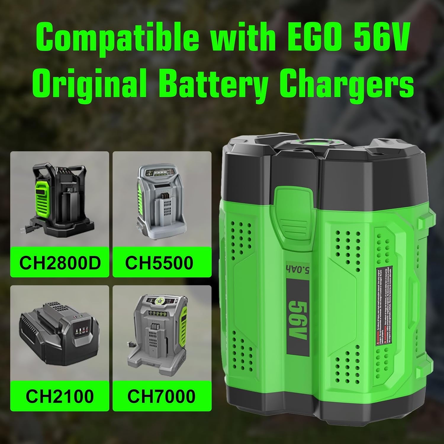 5000mAh Replacement for EGO 56V Battery Compatible with EGO Battery 5.0Ah High Capacity Lithium Power Tools Compatible with BA2800 BA4200 BA4200T BA1400 BA1400T BA2240 Cordless Power Tool(Green)