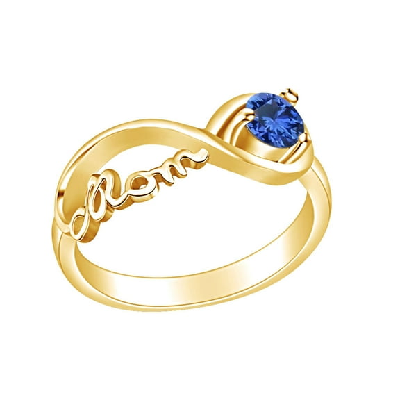 AFFY Mother's Day Jewelry Round Shpe Simulated Sapphire Mom Infinity Ring 14k Yellow Gold Over Sterling Silver