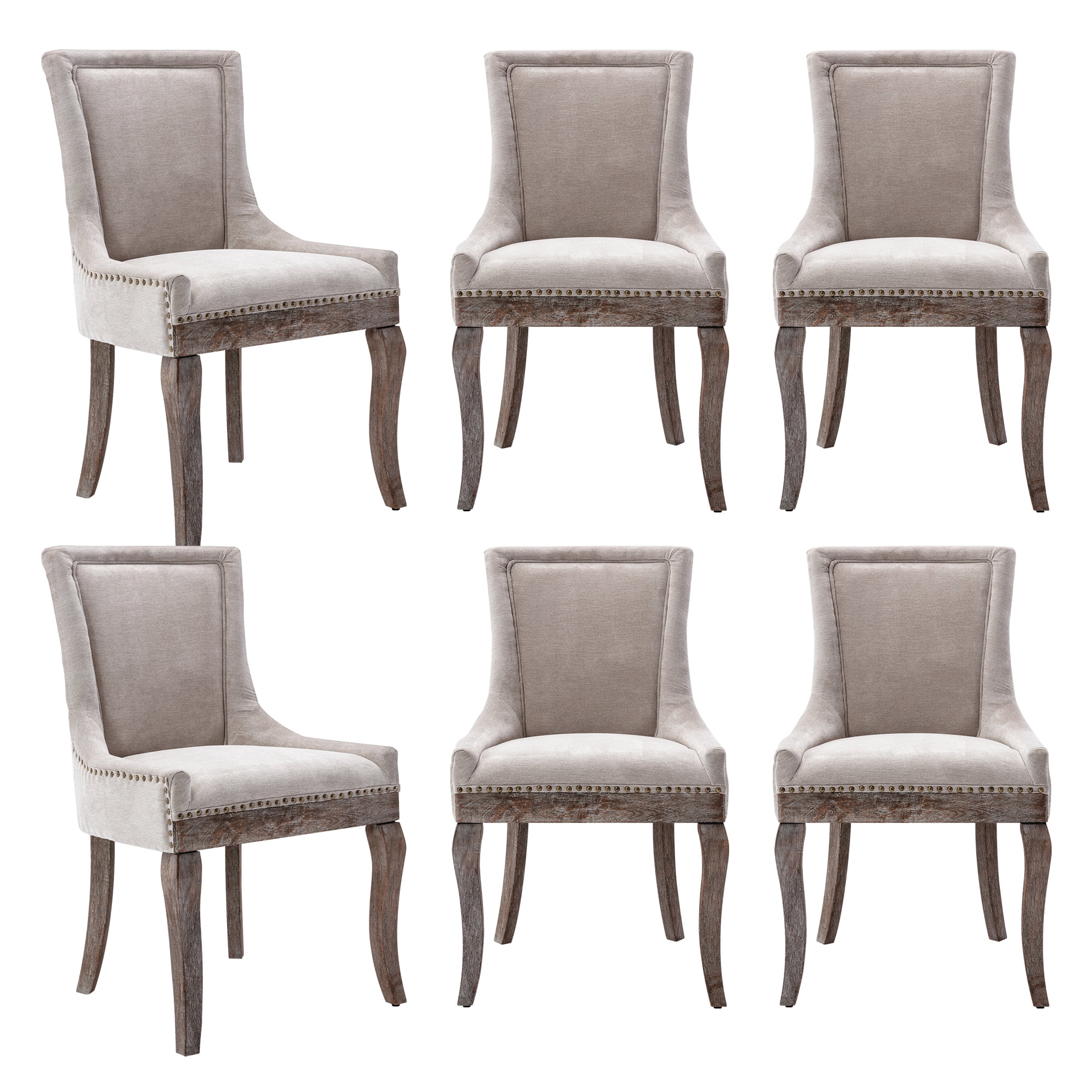 Resenkos Thickened Fabric Dining Chairs Set of 6, Farmhouse Tufted Modern Upholstered Ultra Side Chairs Beige
