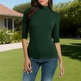 thumbnail image 2 of Women's High Neck Base Tee Layer Slim Fit Tops 3/4 Sleeve/Sleeveless/Half Sleeve Turtleneck Pullover T-shirts (L, Green|Half Sleeve), 2 of 7