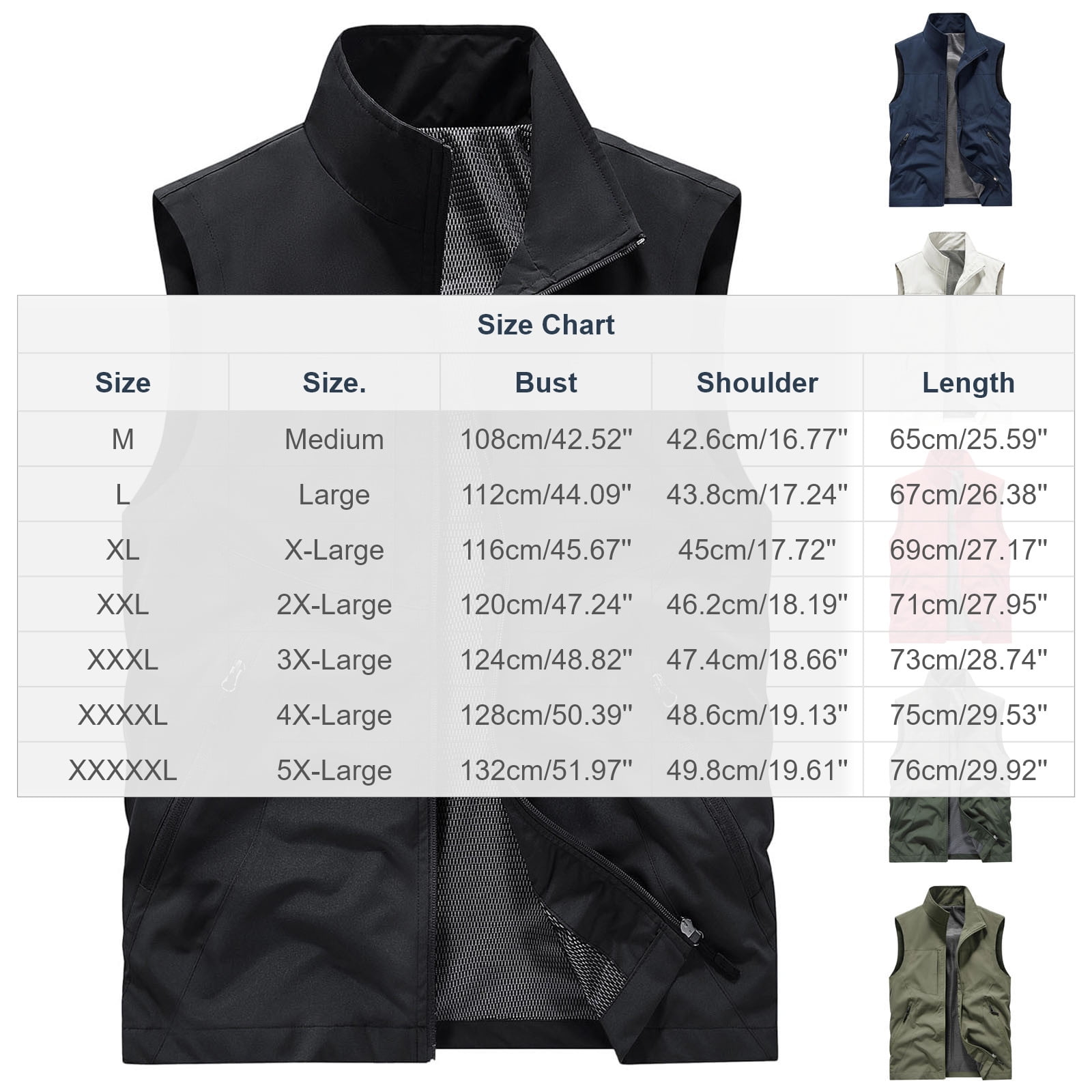 Men's Windproof Lightweight Golf Vest Outerwear with Zipper Pockets Softshell Sleeveless Jacket for Running Hiking Sports Big and Tall Size M-5XL Black