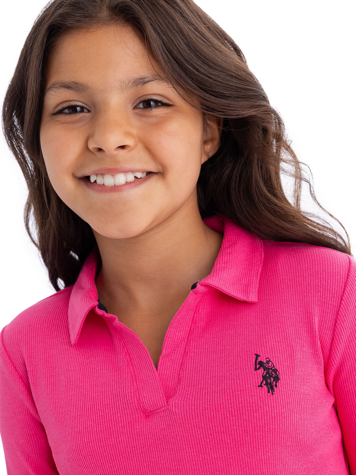 U.S. Polo Assn. Girls Long Sleeve Collared Top, Sizes 4-18