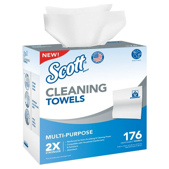 Scott Multi-Purpose Disposable Cleaning Towels, 1 Easy-Dispensing Box, 176 Total Towels