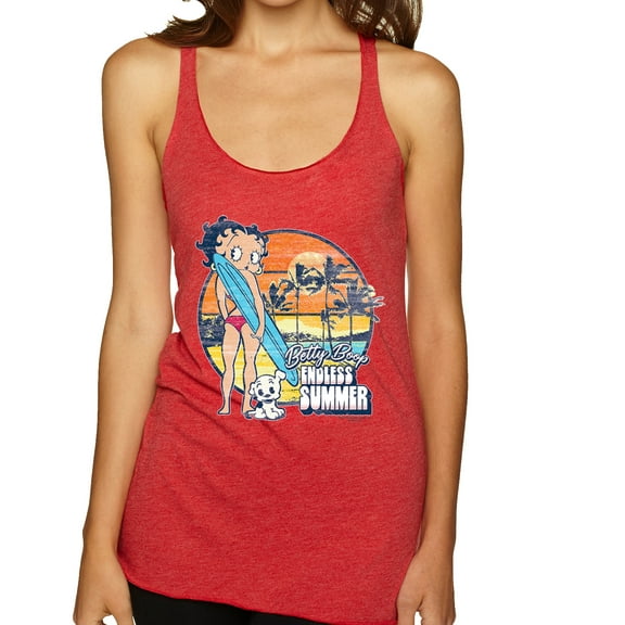 Wild Bobby Betty Boop Endless Summer Beach the Dog Betty Boop Tri-Blend Racerback Tank Top, Vintage Red, Small