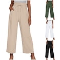 thumbnail image 1 of Pantalon Large en Coton et Lin pour Femmes, Mode Décontractée, Couleur Unie, Poches, Blanc, 1 of 8