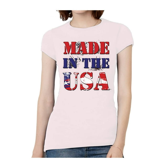 T-Shirt à Manches Courtes pour Femmes Fabriqué aux États-Unis - Rose Clair - 3TG