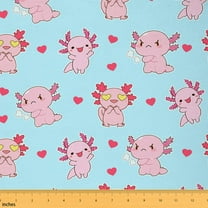 Homewish Ocean Animal Axolotl Fabric by the Yard 1 Yard,Pink Salamander Home Decor Fabric by the Yard,Red Heart Print Sewing Fabric For Girls Boys,Luxury Bedroom Decor