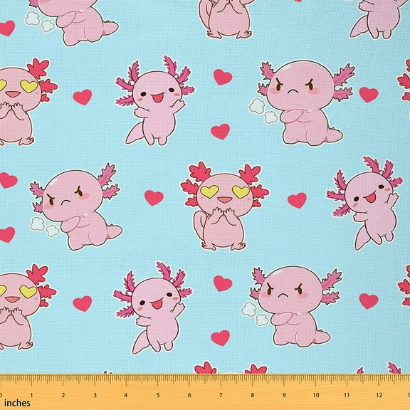Homewish Ocean Animal Axolotl Fabric by the Yard 1 Yard,Pink Salamander Home Decor Fabric by the Yard,Red Heart Print Sewing Fabric For Girls Boys,Luxury Bedroom Decor