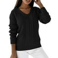 thumbnail image 2 of Apepal Sweaters for Women Women's Sweater Casual Long Sleeve V Neck Solid Loose Chunky Knit Pullover Tops Fall Sweaters for Women Black 2XL, 2 of 6
