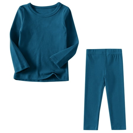 

LNWUY (6 Months-7 Years) Boys and Girls Fashion Casual Solid Color Mid-Length Sleeve Tops and Long Pants Two-Piece Home Wear Suits Blue 6 Years