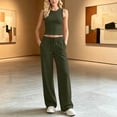 thumbnail image 6 of Vivianyo HD Women's Set Crew Neck Sleeveless Crop Tank and Drawstring Wide Leg Sweatpants, Two Piece Sets for Women Summer Vacation Travel Outfit, Women's Army Green, Sizes S-2XL, 6 of 8
