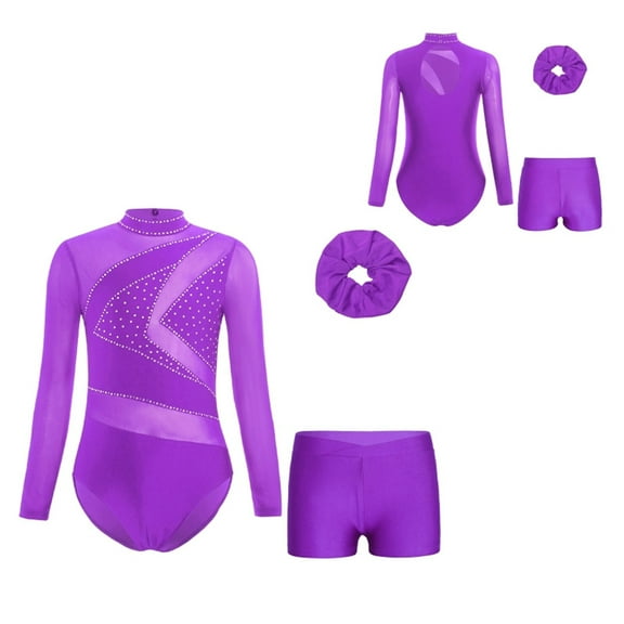 Girls Performance Costume Leotard With Shorts Sets For Gymnastics Figure Skating Competition Performance