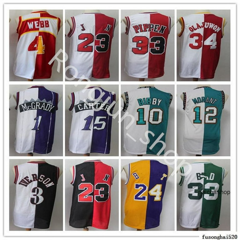 NBA_ Split Two Colors Basketball Jersey Allen Iverson Pippen Hakeem  Olajuwon Tracy McGrady Vince Carte''nba''jerseys 