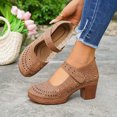 thumbnail image 3 of Rokment Women's Vintage Chunky Block High Heels Mary Jane Dressy Sandals Trendy Casual Hollow out Leather Closed Toe Ankle Strap Ballet Flat Dress Pumps Shoes Summer Fall Brown Size 7.5, 3 of 8