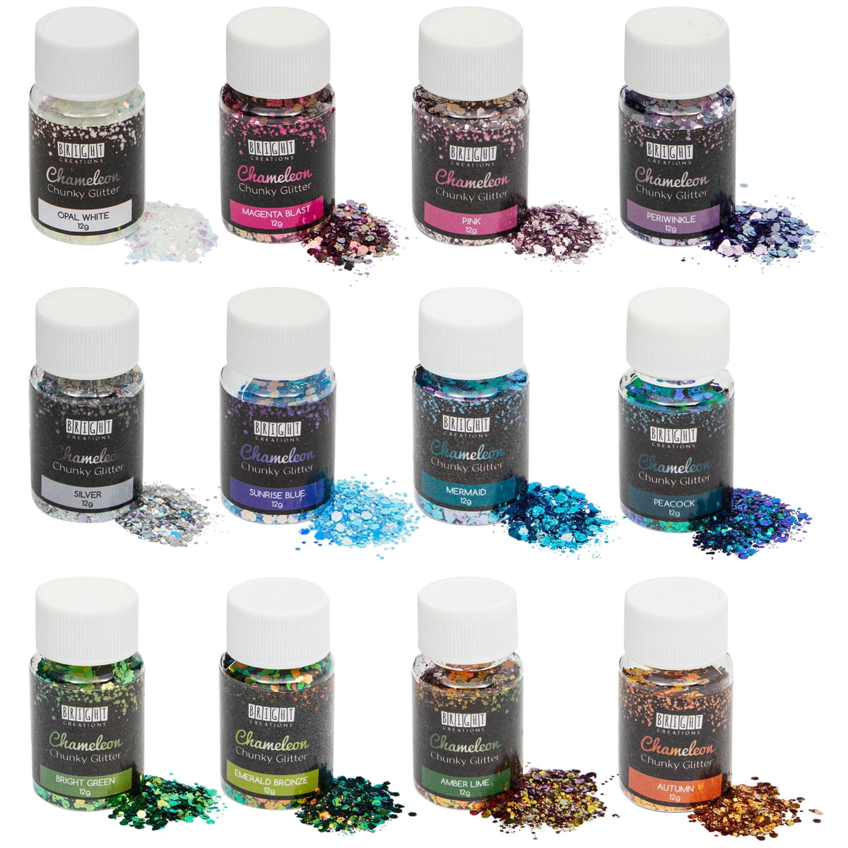 12 Pack Holographic Chameleon Glitter Powder for Arts and Crafts, Epoxy Resin, Slime, Nail Glitters, Assorted Colors, 0.4 oz