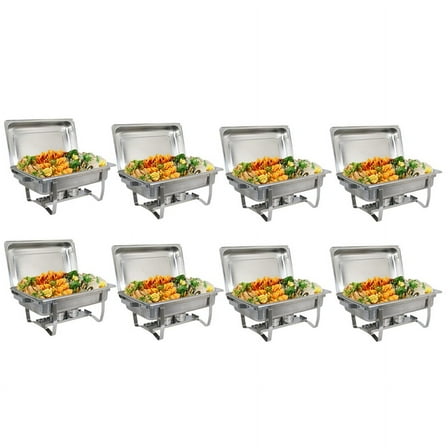 Zeny 8 Packs Full Size Chafing Dishes Buffet Stainless Steel Catering Chafer Sets 8 Qt, Silver