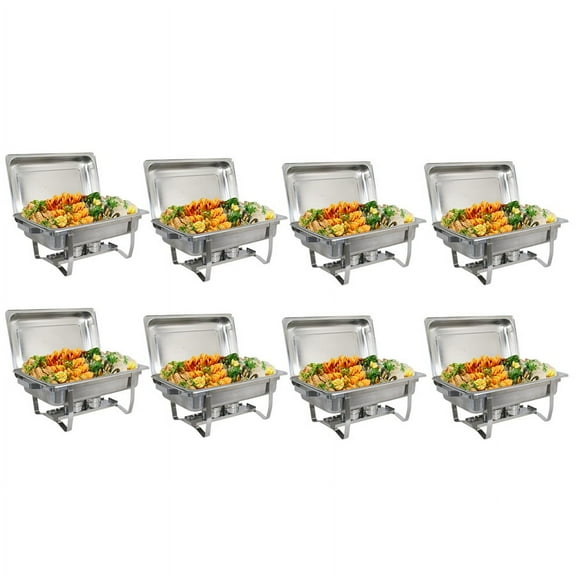 Zeny 8 Packs Full Size Chafing Dishes Buffet Stainless Steel Catering Chafer Sets 8 Qt, Silver