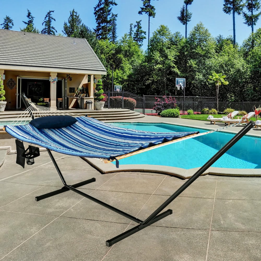 Spaco Hammock Chair Swing, Hanging Chair, Hammock Swing, Hammock Chair Stand Set Cotton Swing with Pillow Cup Holder Indoor Outdoor
