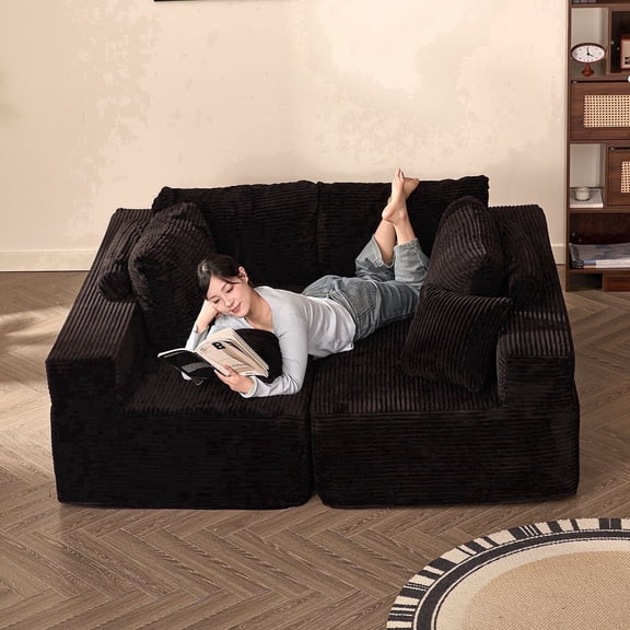 LAKPS Boneless Chaise Lounge Sleeper Chair, Corduroy Reading Chair, Black