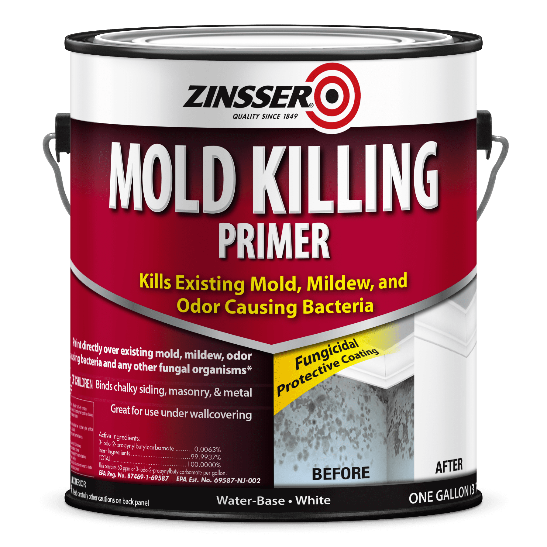 White , Zinsser Flat Mold Killing Primer- Gallon, 1 Pack
