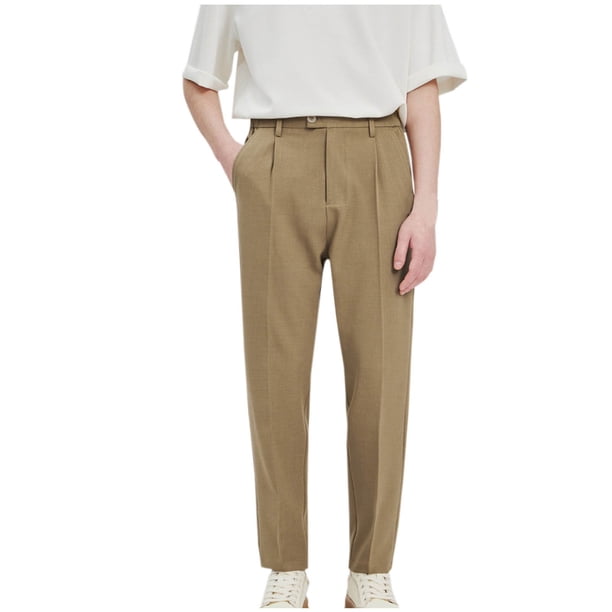 Pantalones largos de moda para hombre, casuales, de color sólido, con bolsillos y cintura elástica, pantalones de vestir, pantalones cortos para hombre.