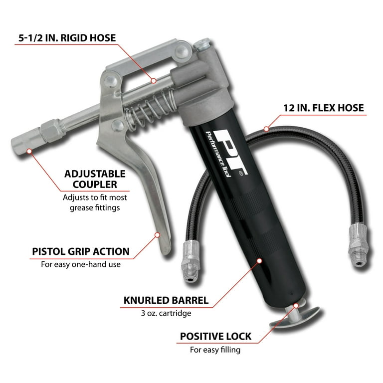 Performance Tool W54198 Pistola de engrase de 3 oz con manguera flexible