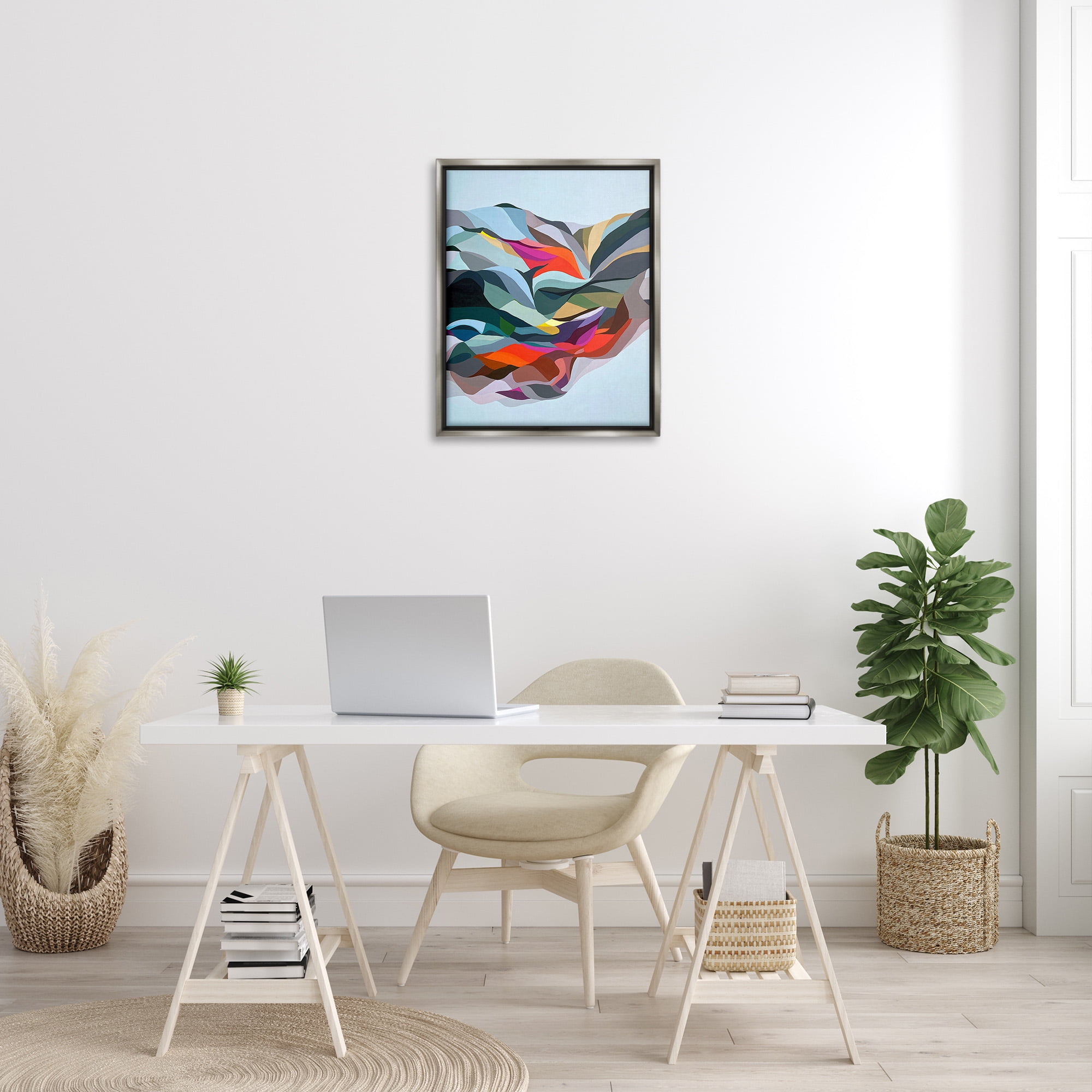 Stupell Industries Alternating Geometric Shapes Abstract Painting Gray Floater Framed Canvas Art Print Wall Art, 25 x 31