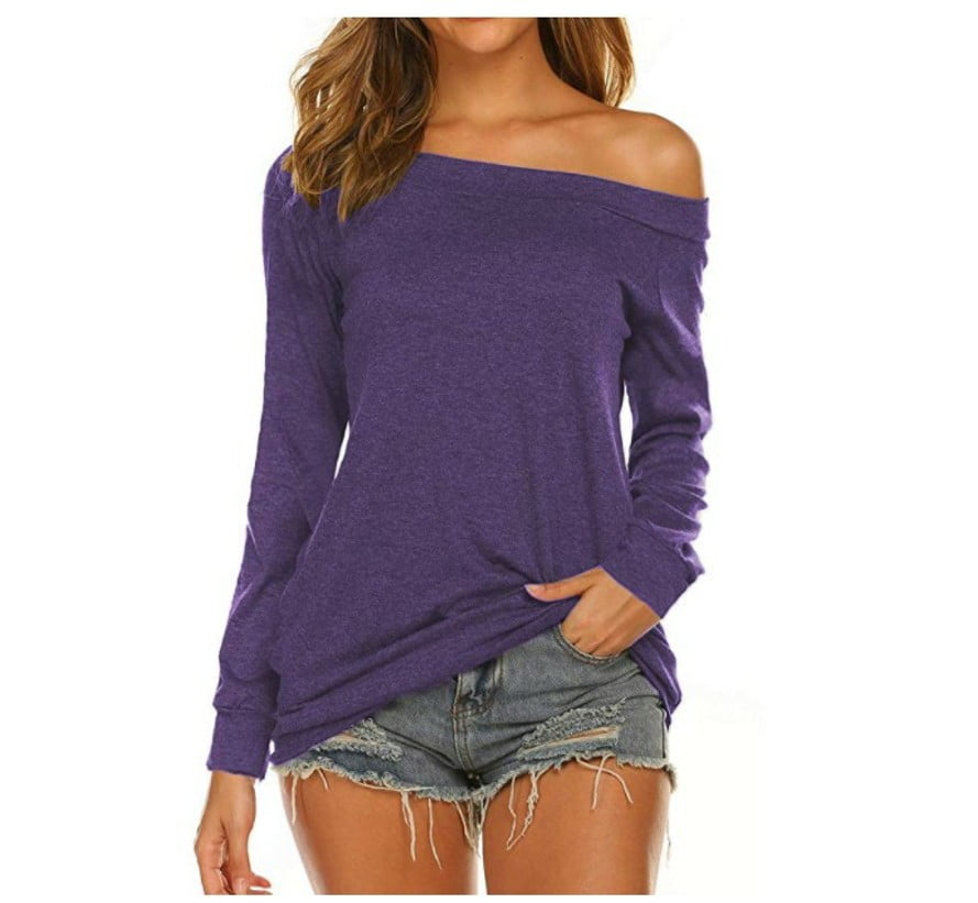 purple off the shoulder sweater