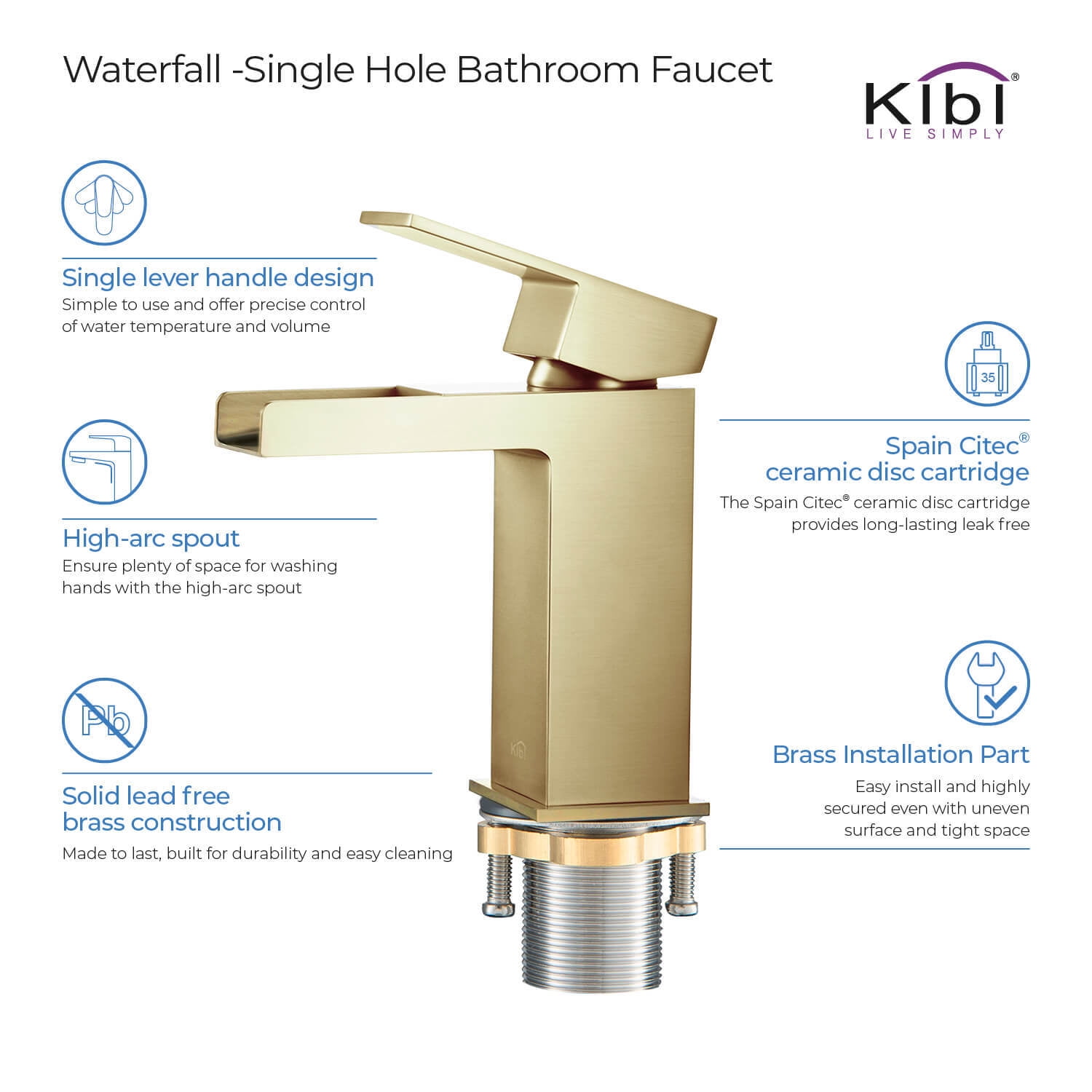 Kibi Waterfall Single Handle Bathroom Vanity Sink Faucet with Pop Up Drain