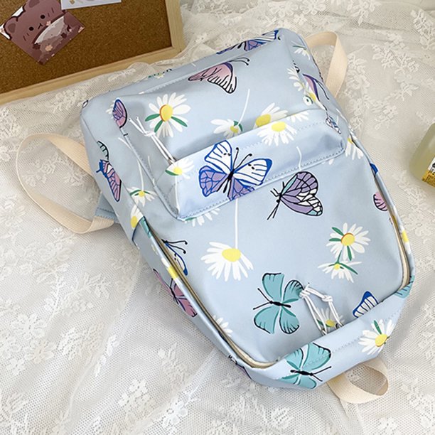 Mochila De Mujer Con Estampado De Mariposas Mochilas Escolares Multifuncionales Para Deporte (Azul)