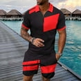 thumbnail image 2 of GERsome Men's 2 Piece Lounge Outfits Short Sleeve Quarter Zip V Neck Shirts and Shorts Sets Casual Color Block Summer Beach Vacation Tracksuits S-3XL, 2 of 3