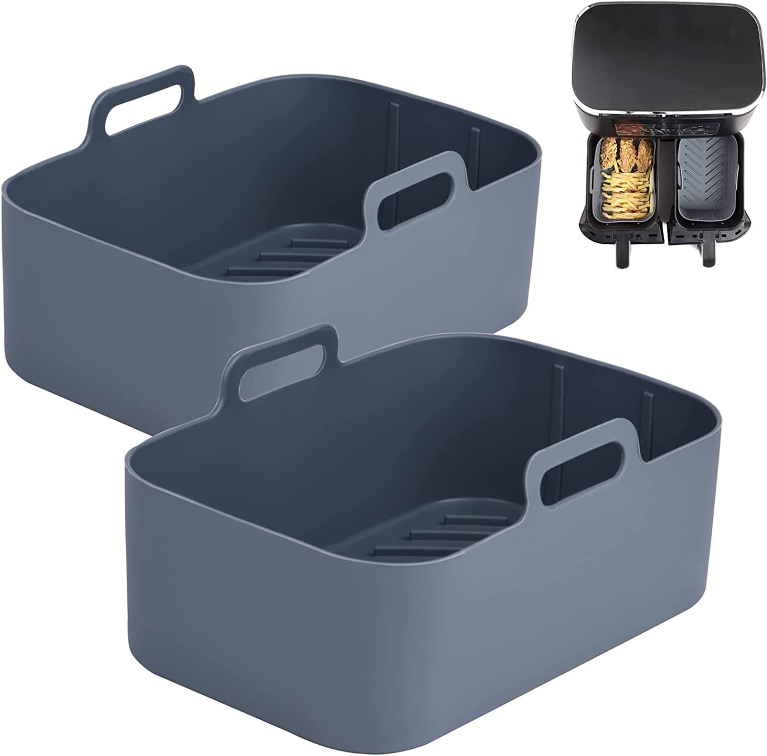 Set di 4 pentole in Silicone per friggitrice ad Aria Ninja Dual, pentola Riutilizzabile per friggitrice ad Aria con Manici Grigio