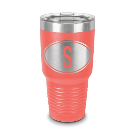 

Sweden Oval Tumbler 30 oz - Laser Engraved w/ Clear Lid - Stainless Steel - Vacuum Insulated - Double Walled - Travel Mug - country code s - Coral