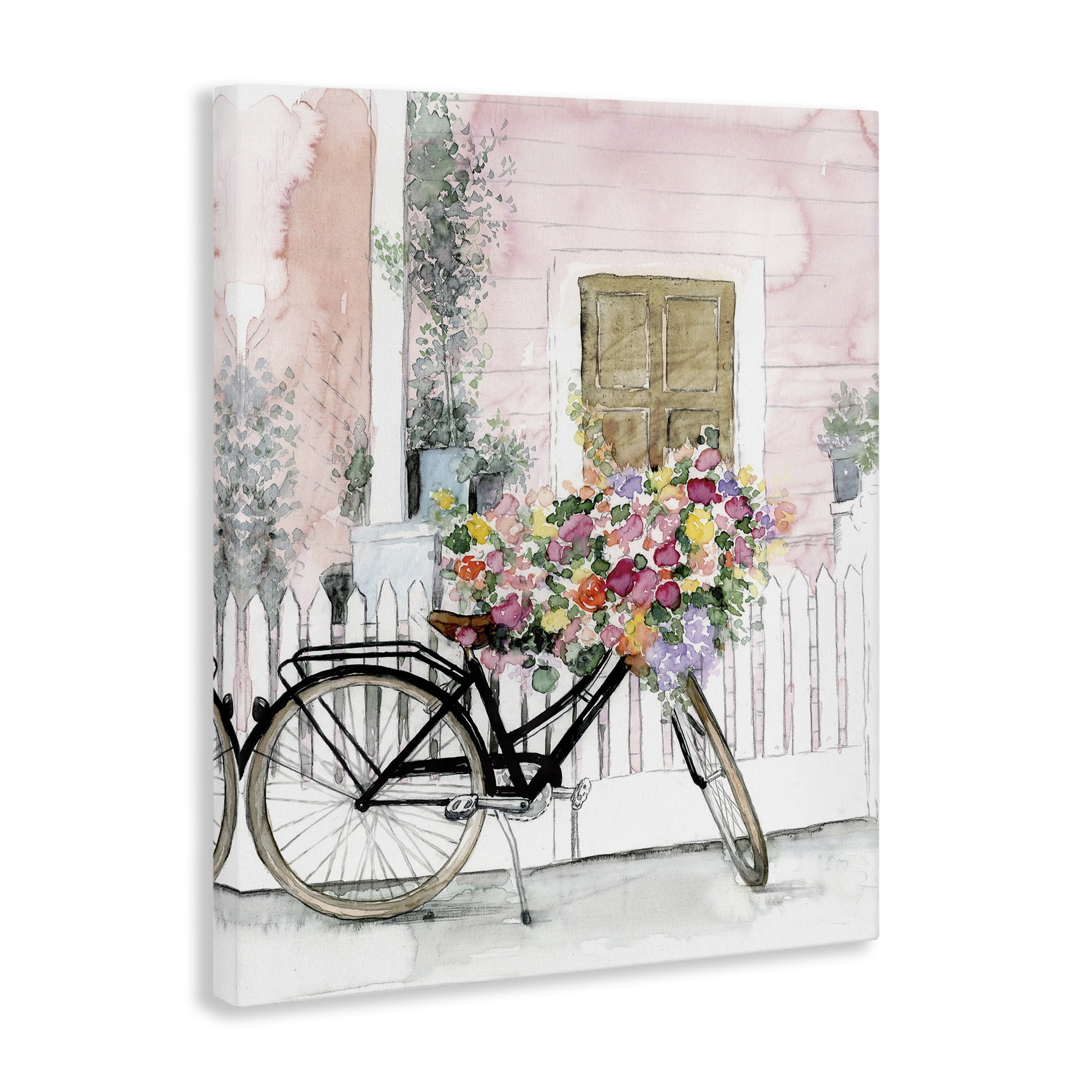 Stupell Industries Watercolor Bicycle Bouquet Botanical & Floral Painting Gallery Wrapped Canvas Art Print Wall Art, 16 x 20