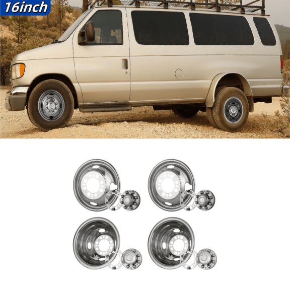 4Pcs/set Cover Hubcaps ,16 inch Stainless Hubcaps Wheel Rims Cover for 1974-2000 Chevy GMC 3500; 1974-1998 Ford F350;1974-1999 Dodge Ram;2008-2021 Ford E350/E450 Van(Bolt on, 8 Lugs 4 Hand Holes)
