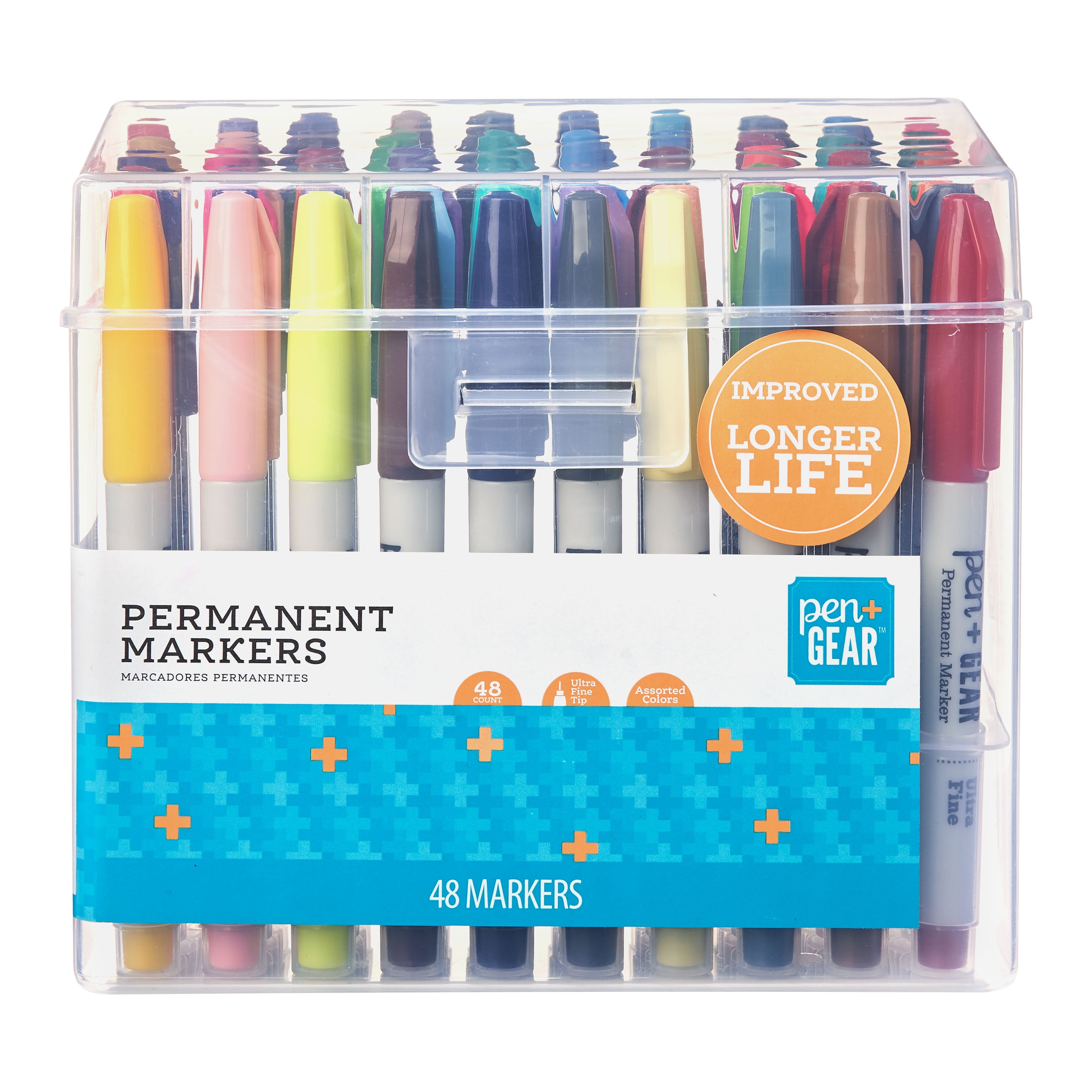 Pen+Gear Permanent Markers Ultra Fine Tip 60ct Colors Interlocking Storage Case 